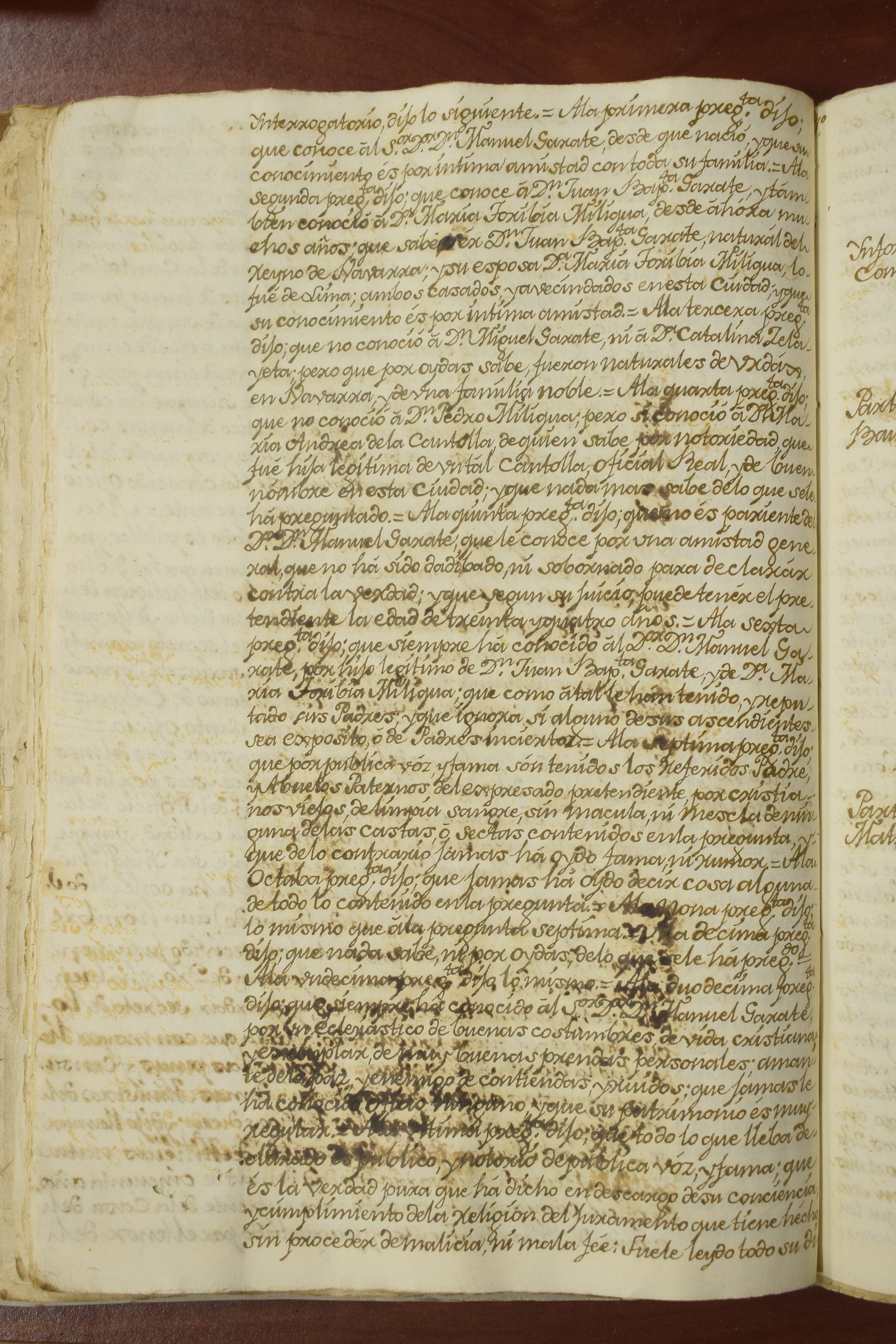 Interrogatorio sobre legitimidad, ascendencia y conducta de Manuel Gaxate