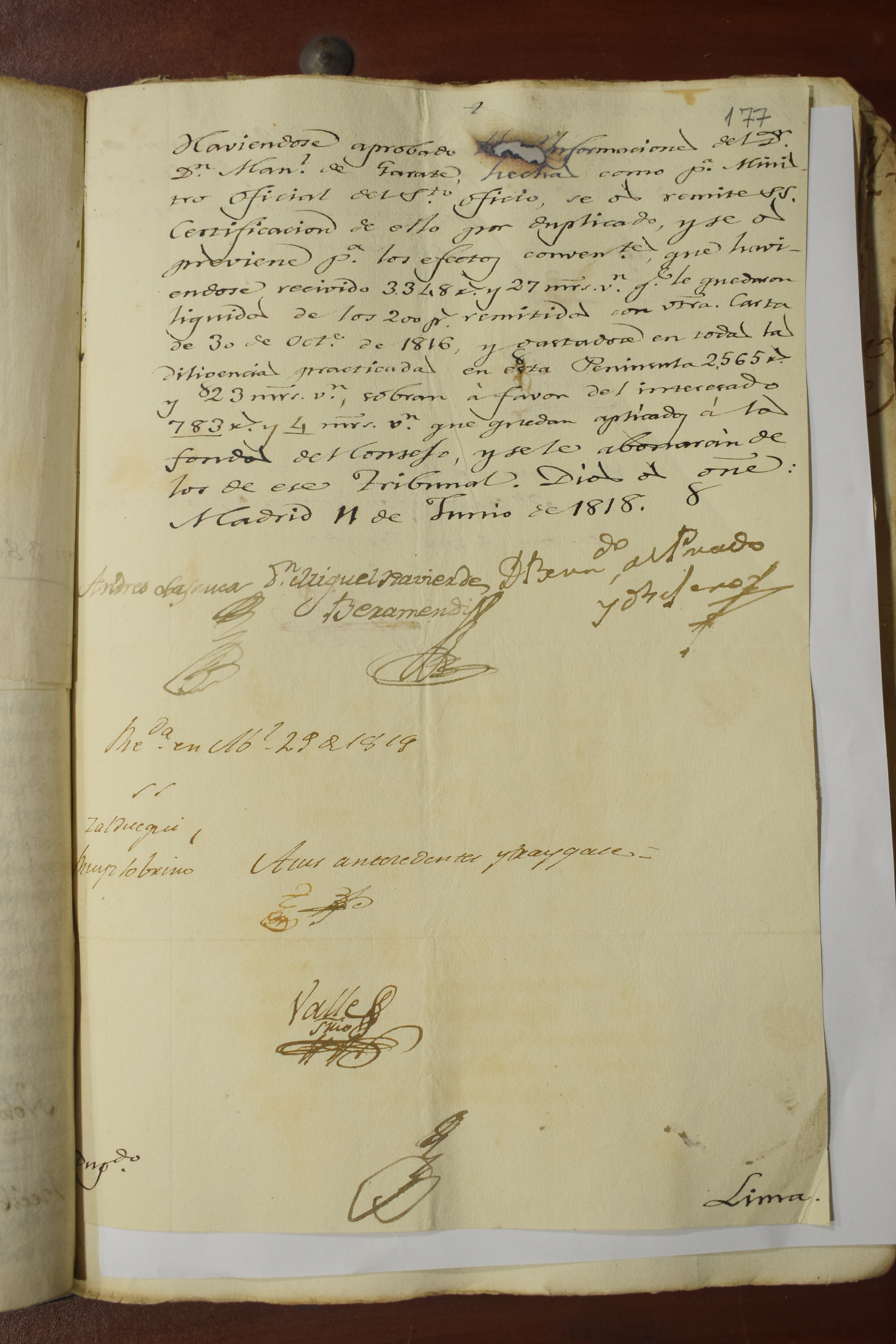 Certificación de informaciones y liquidación de gastos de Manuel de Gárate