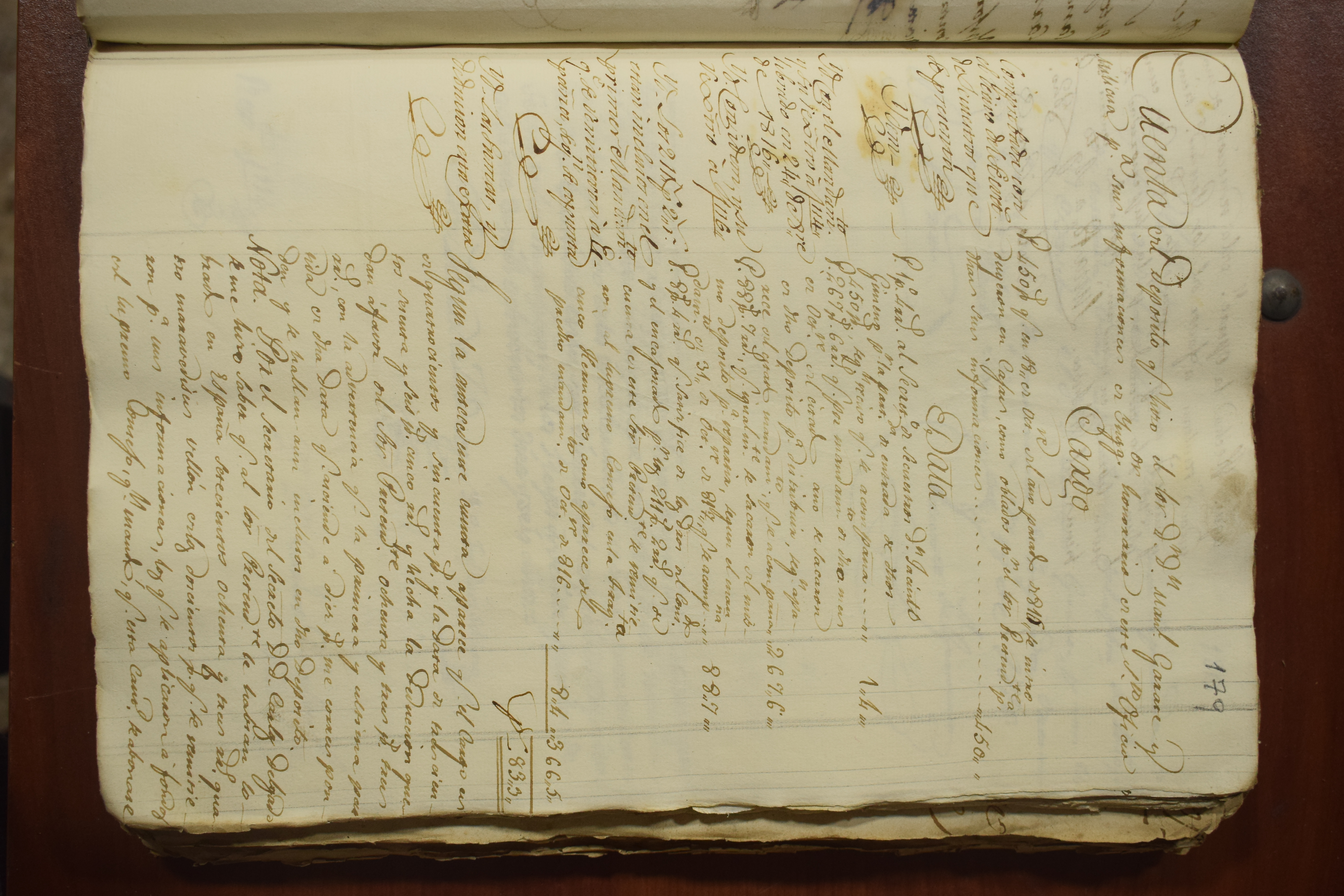 Cuenta de depósito con cargo, data y saldo correspondiente a 1816