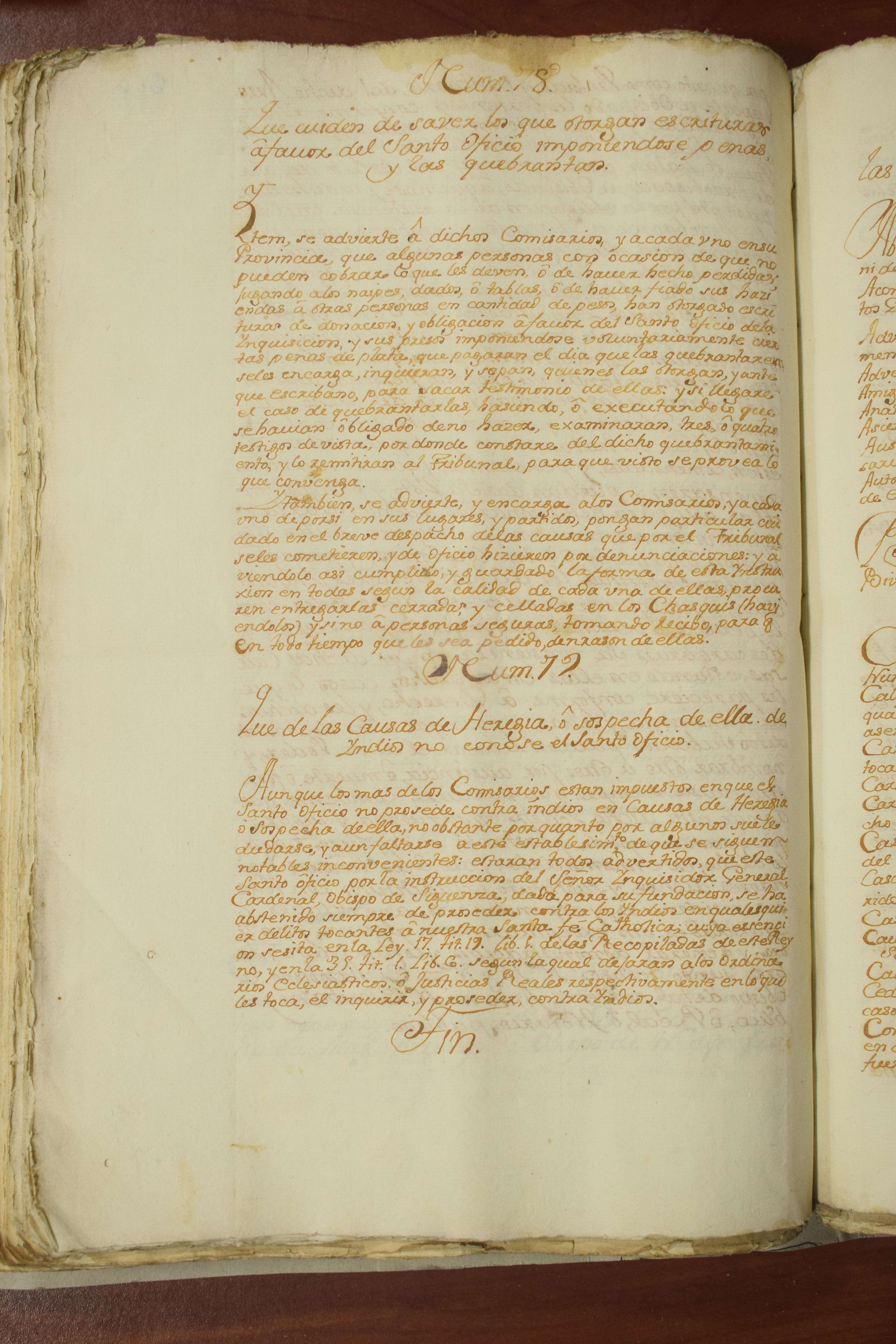 Instrucciones a los Comisarios sobre escrituras y causas de Indios