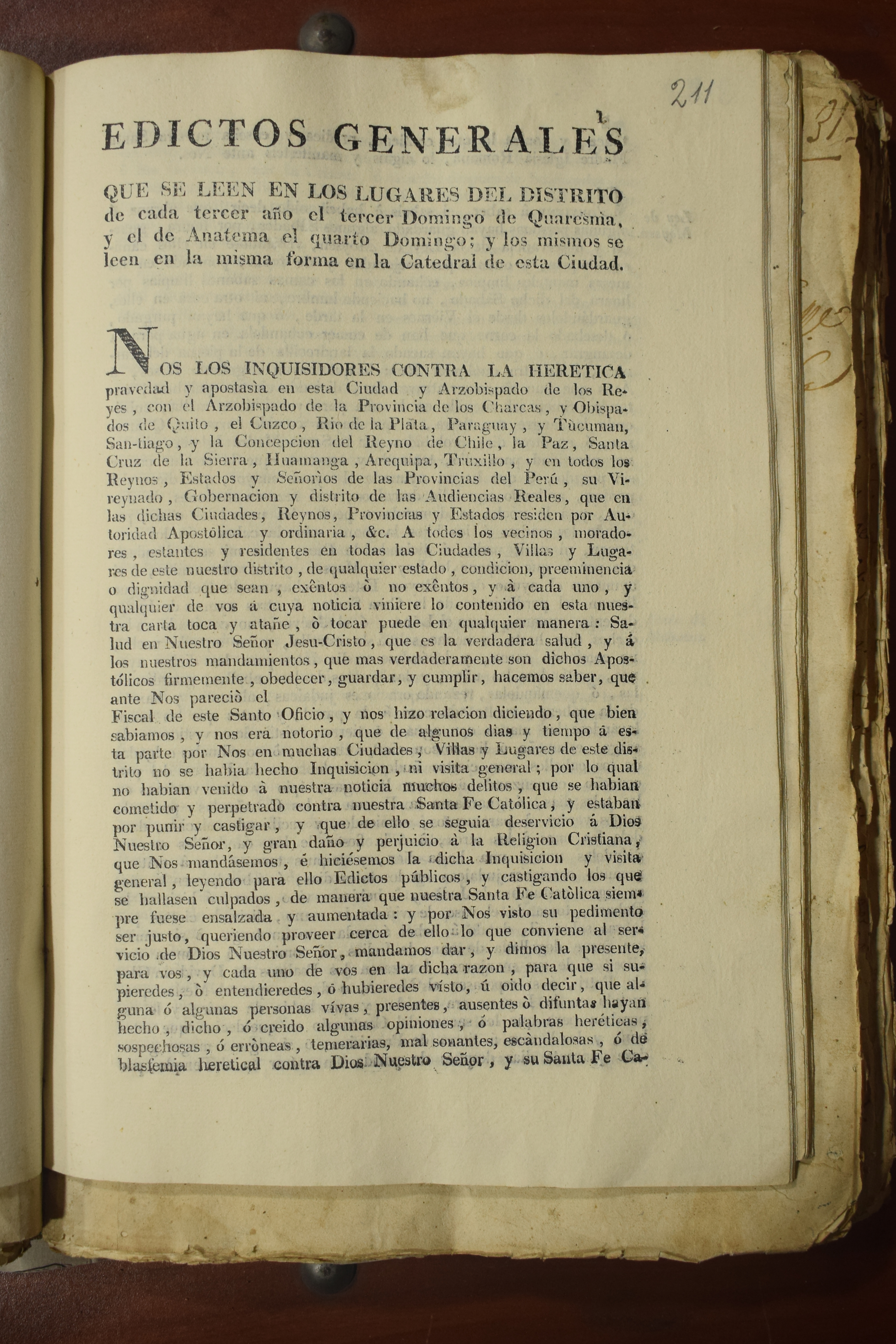 Edictos generales para denunciar delitos contra la fe católica